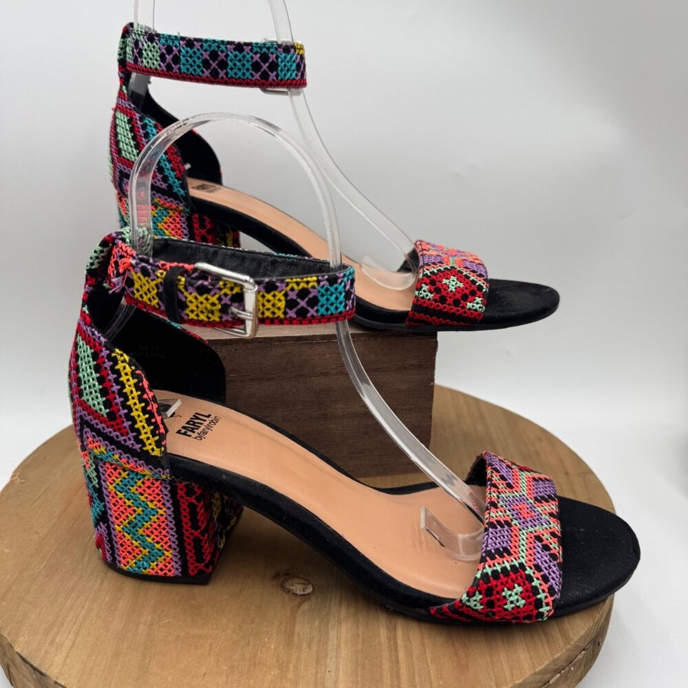 Faryl Robin Sandals Embroidered Multicolor Ankle Strap Colorful Artsy Boho bohem